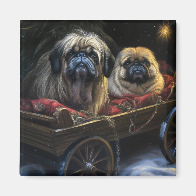 Imã Decoração de Natal de Pekingese Snowy Sleigh (Frente)