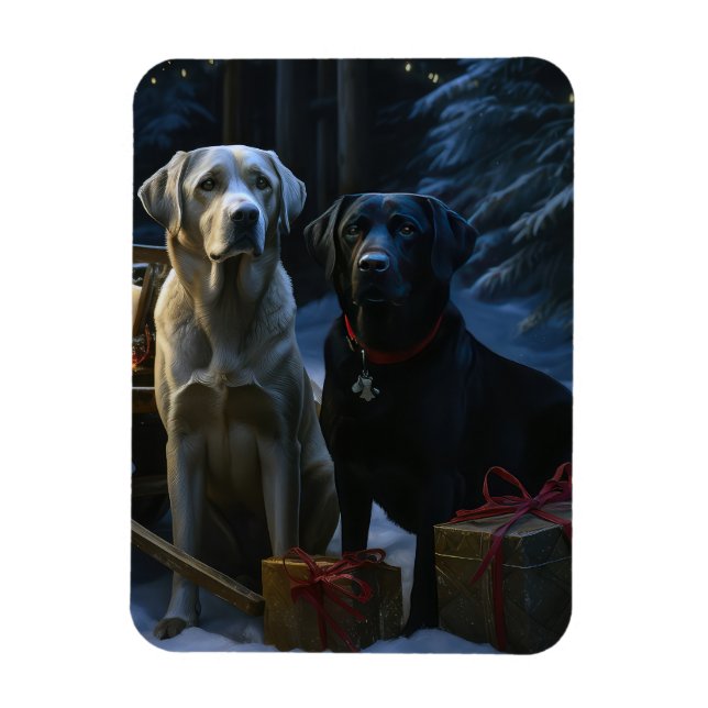 Ímã Decoração de Natal Labrador Snowy Sleigh (Vertical)