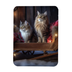 Ímã Decoração de Natal Maine Coon Snowy Sleigh