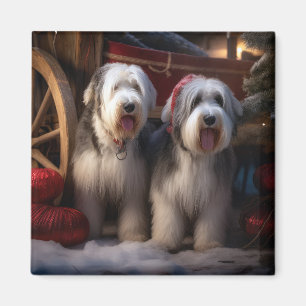 Imã Decoração de Natal Old English Sheepdog Snowy Slei