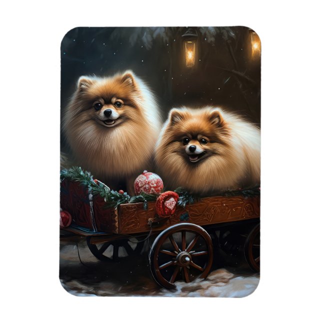 Ímã Decoração de Natal Pomeraniana Snowy Sleigh (Vertical)