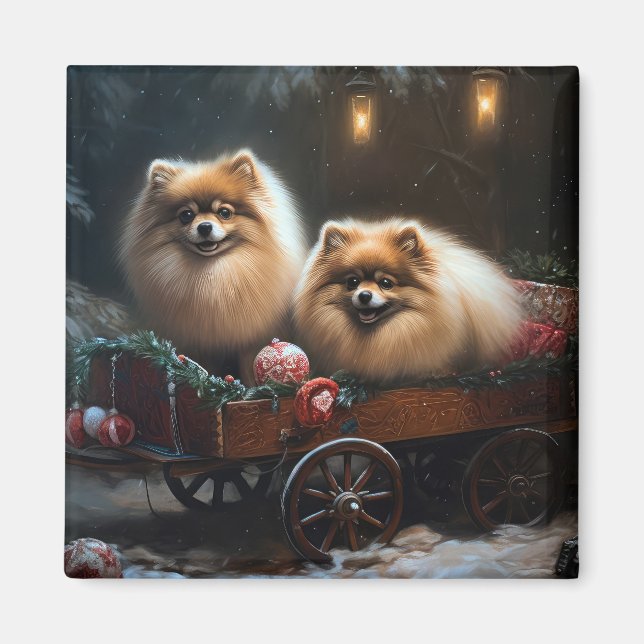 Imã Decoração de Natal Pomeraniana Snowy Sleigh (Frente)