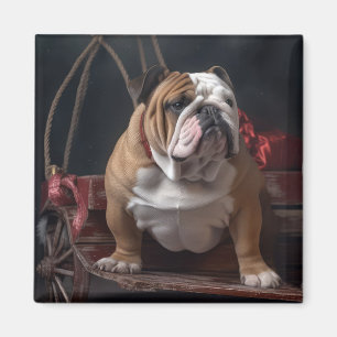 Imã Decoração de Natal Trenó Snowy Bulldog