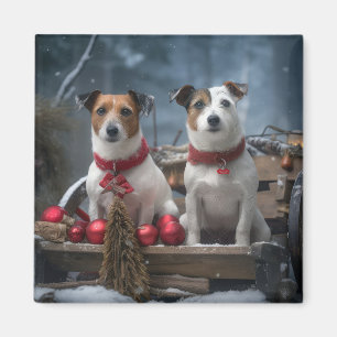 Imã Decoração de Natal Trenó Snowy Jack Russell