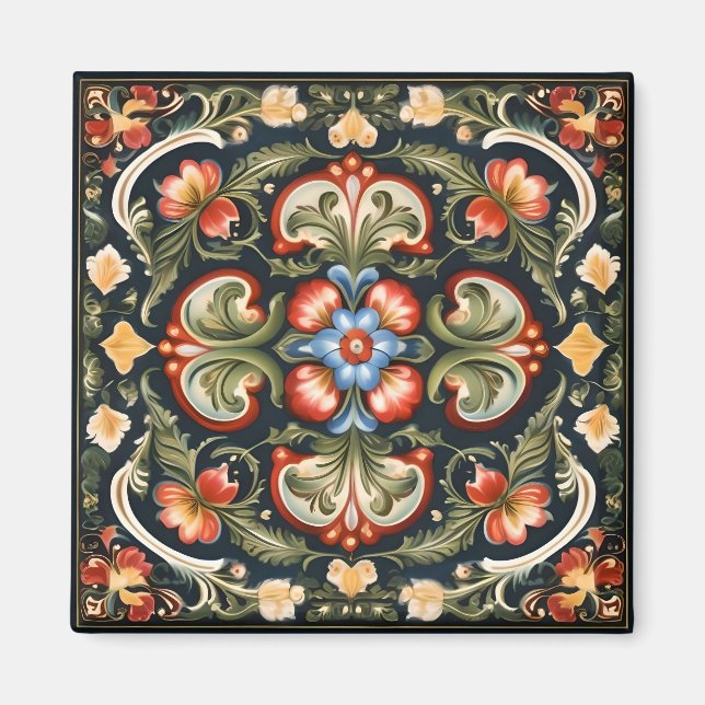 Imã Decoração de Rosemaling Norueguês (Frente)