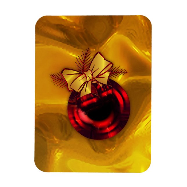 Ímã Decoração do Natal Vermelho sobre o Dourado (Vertical)