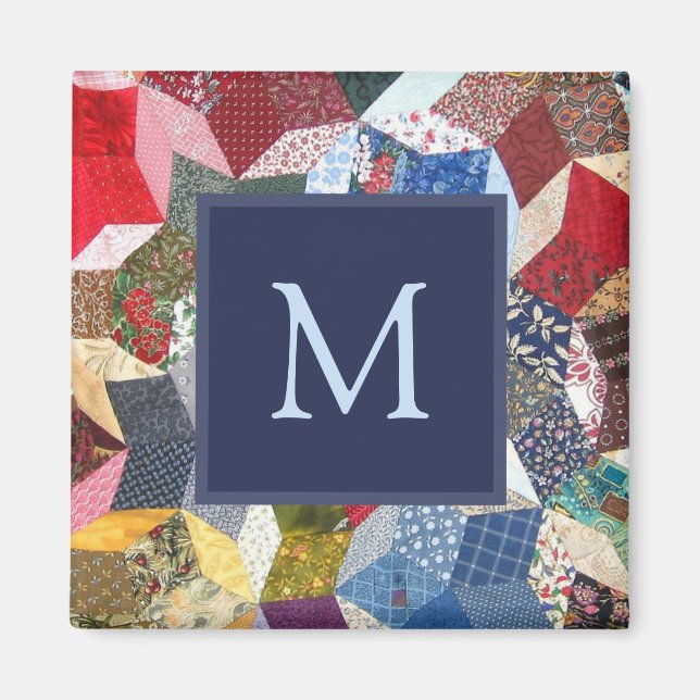 Imã Decoupage Patchwork Stars Pattern Monogram (Frente)