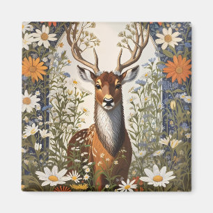 Imã Deer Amid Daisy Flowers