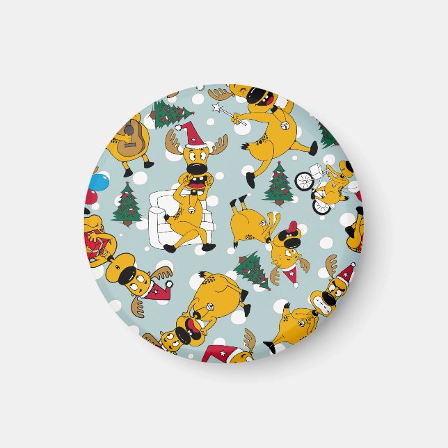 Imã Deer Festivo: Design do Padrão de Natal (Frente)