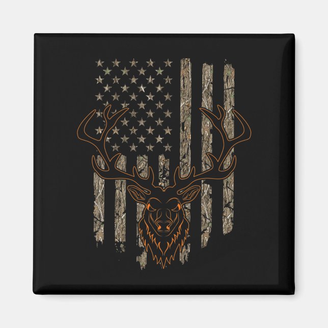 Imã Deer Hunter American Flag Camouflage Deer Hun (Frente)