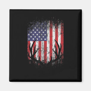 Imã Deer Hunting American Flag Whitetail Buck Antlers