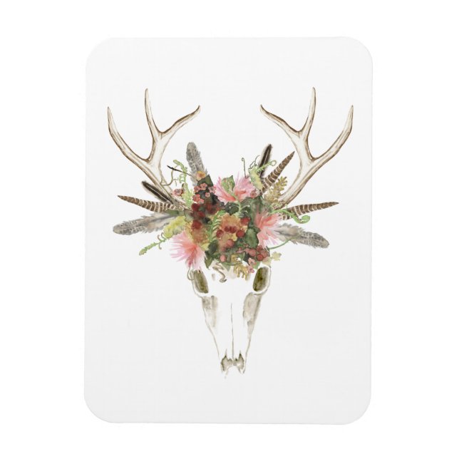 Ímã Deer Skull e Flores (Vertical)