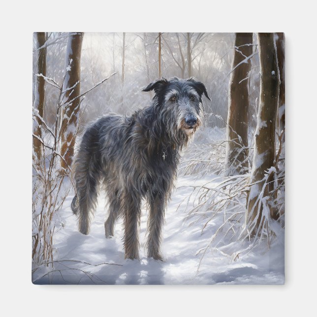 Imã Deerhound Escocês Deixe-o nevar no Natal (Frente)
