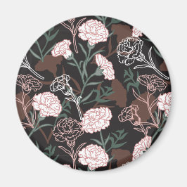 Imã Delicar Cravos Rosa com Folhas Verdes Florais