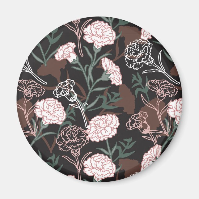 Imã Delicar Cravos Rosa com Folhas Verdes Florais (Frente)