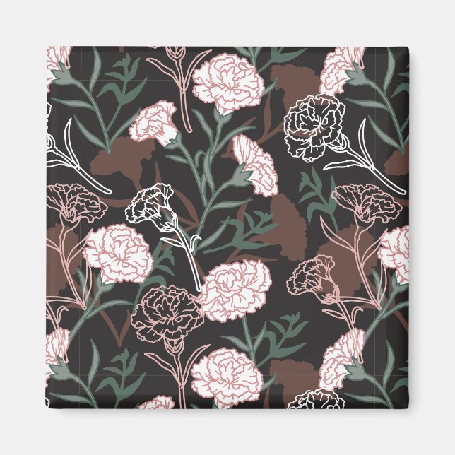 Imã Delicar Cravos Rosa com Folhas Verdes Florais (Frente)