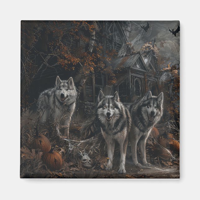 Imã Delícia Noturna de Halloween para Cães Malamute do (Frente)