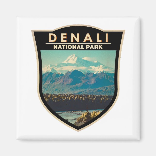 Imã Denali National Park Watercolor Badge  (Frente)