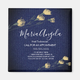 Imã Denim e Flores Selvagens Beleza Amarela Azul Salão