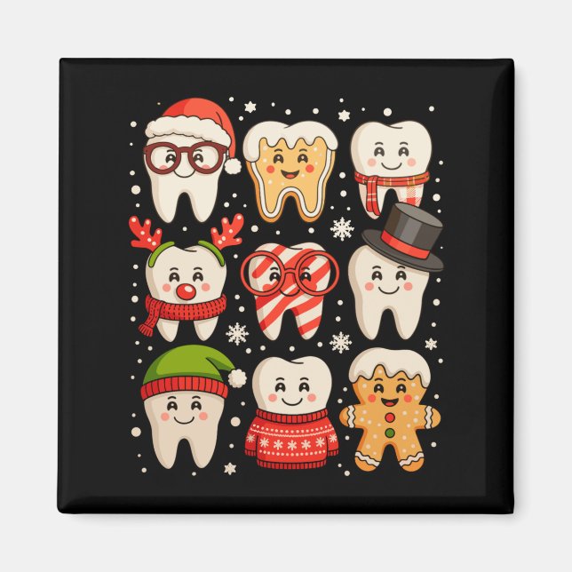 Imã Dental Christmas Cute Teeth Dentist Santa Hat Xmas (Frente)
