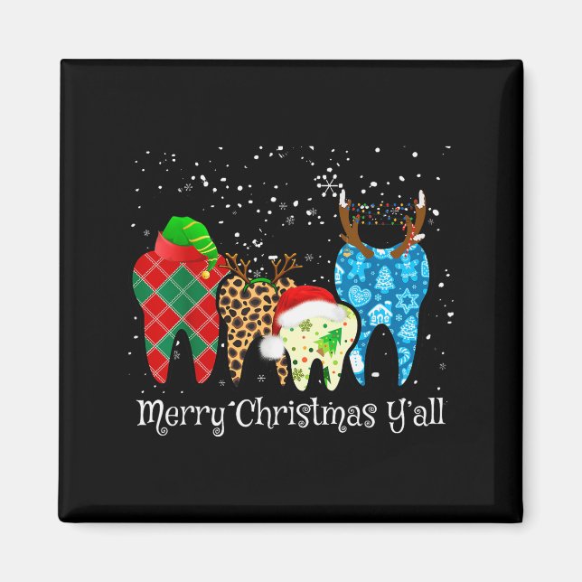 Imã Dentist Teeth Santa Hat Leopard Plaid Dental Merry (Frente)