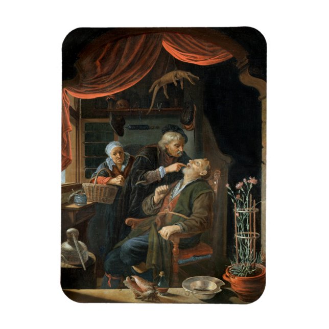 Ímã Dentista examinando o dente de um velho (óleo de (Vertical)