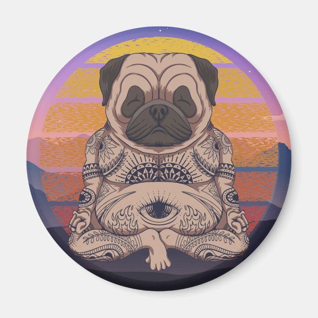 Imã Derpy Yoga Pug (Frente)