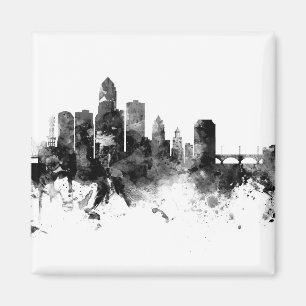 Imã Des Moines Iowa Skyline Black White