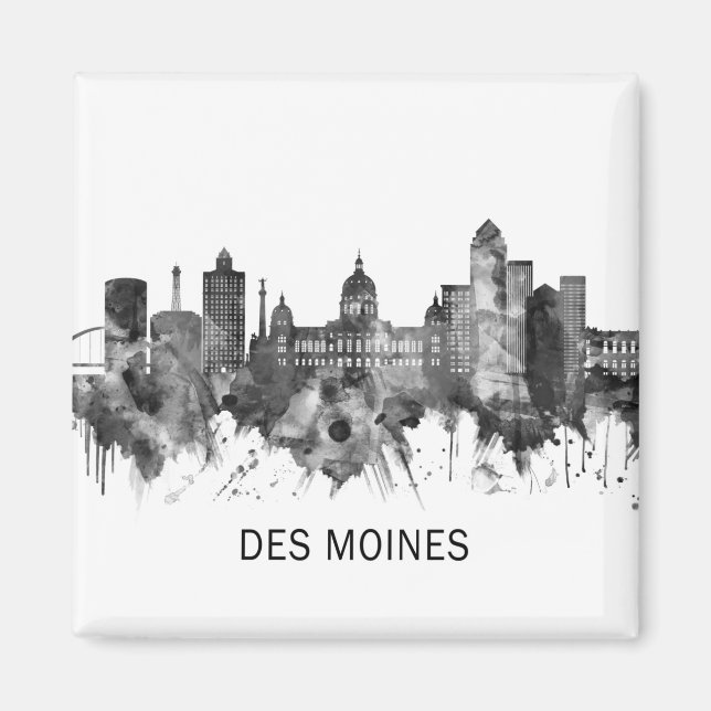 Imã Des Moines Iowa Skyline BW (Frente)