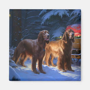Imã Desconto de Natal do Irish Red Setter Snowy Sleigh