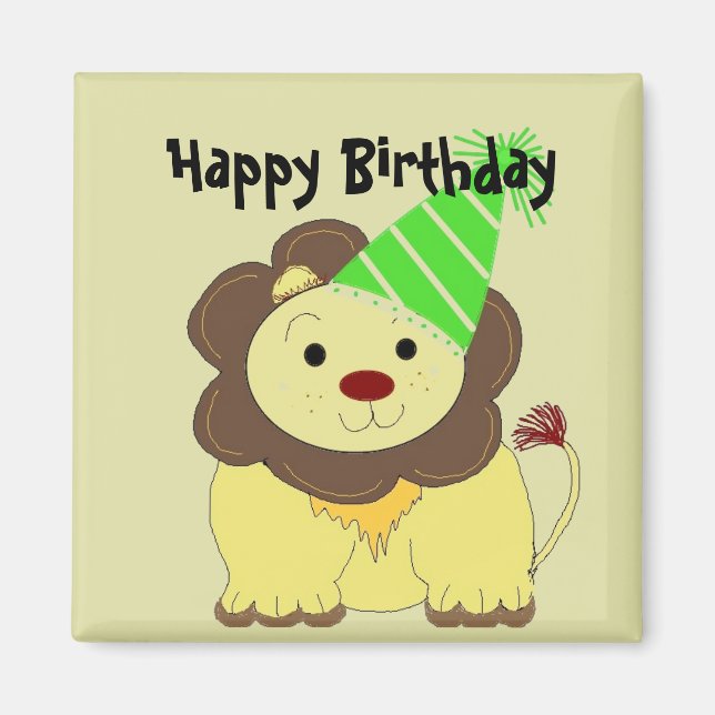 Imã Desejos de Aniversário de Leão Fofo (Frente)