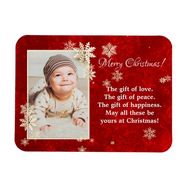 Ímã Desejos de foto de flocos de neve de Natal (Horizontal)