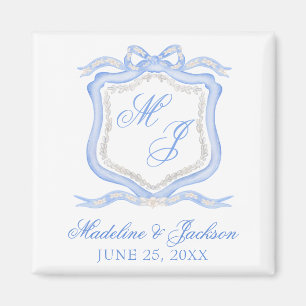 Imã Desenhador de Cores Azuis Monogramas Casamento