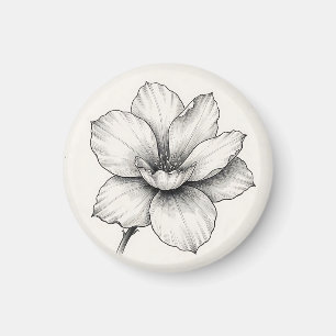 Imã Desenho a tinta de flor botânica vintage em linha