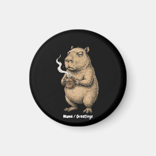 Imã Desenho a Tinta do Capivara Mal-Humorado Café Vint