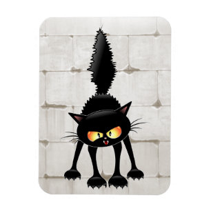 Ímã Desenho Animado de Gato Preto Engraçado e Feroz