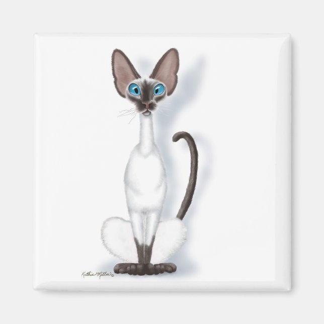 Imã  Desenho animado de gato siamês alto e excêntrico (Frente)