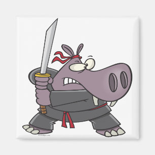 Imã desenho animado de hipopótamo ninja engraçado bobo