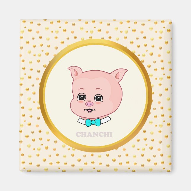 Imã Desenho Animado de Porco Fofo (Frente)