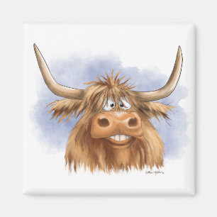 Imã Desenho animado engraçado de vaca das Terras Altas