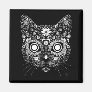 Imã Desenho Artístico de Caveira de Flor de Gato Açuca