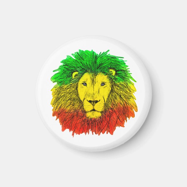 Imã Desenho da cabeça de leão Rasta vermelho amarelo v (Frente)
