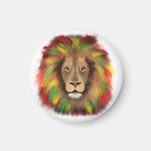 Imã Desenho da cabeça de leão Rasta vermelho amarelo v