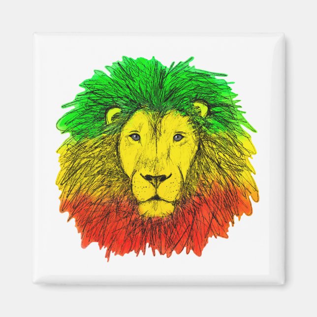 Imã Desenho da cabeça de leão Rasta vermelho amarelo v (Frente)