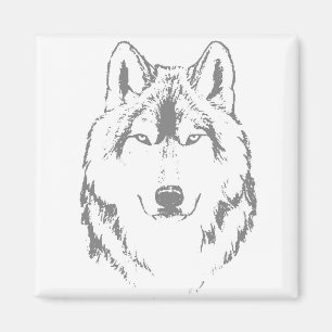 Imã Desenho Da Cabeça Do Lobo Branco E Preto