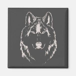 Imã Desenho Da Cabeça Do Lobo Negro E Branco Engraçado