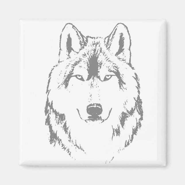 Imã Desenho Da Cabeça Do Lobo Negro E Branco Engraçado (Frente)
