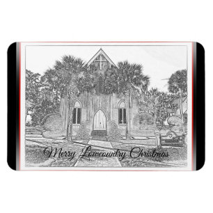 Ímã Desenho da Igreja de Natal no País feliz Bluffton