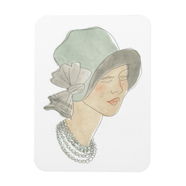 Ímã Desenho da Moda Flapper - Mulher com chapéu (Vertical)