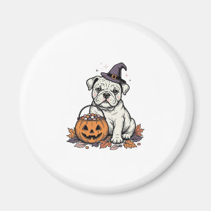 Imã Desenho de Abóbora Bulldog de Halloween Gravado Vi